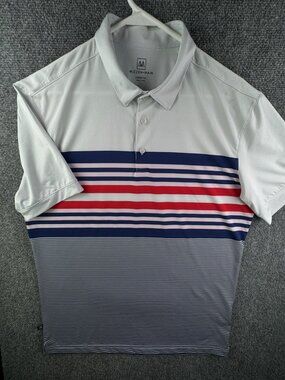 Mizzen+main Polo Shirt Red White Blue Short Sleeve Stretch Large Trim Fit Adult